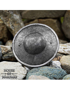Bouclier médiéval rond en acier, finition antique