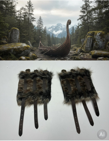 Bracelets vikings Hastein en fourrure...