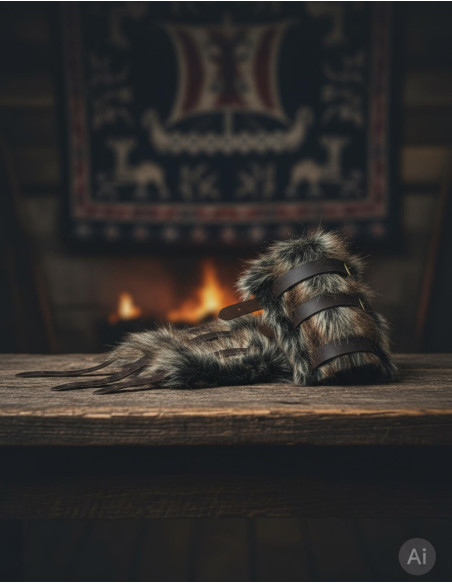 Bracelets vikings Hastein en fourrure...