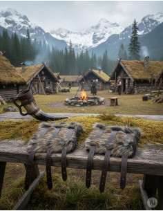 Bracelets vikings Hastein en fourrure et en cuir