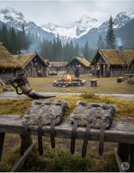 Bracelets vikings Hastein en fourrure...