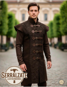 Gilet long Renaissance en véritable cuir marron 2