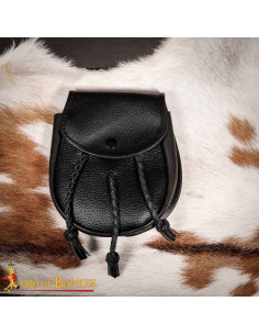 Sac médiéval en cuir avec pompons tressés, couleur noire