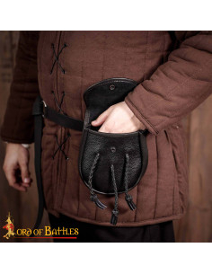 Sac médiéval en cuir avec pompons tressés, couleur noire 2