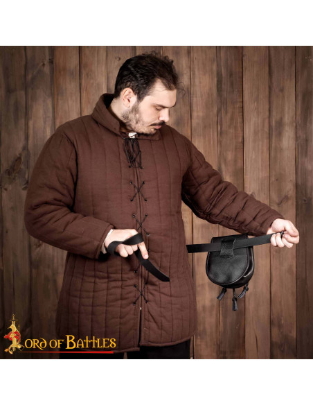 Sac médiéval en cuir avec pompons...