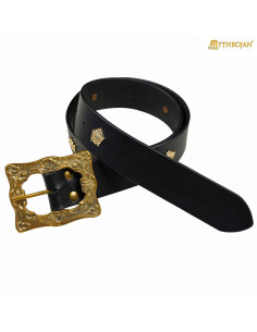 Ceinture médiévale Renaissance en cuir noir avec boucle...