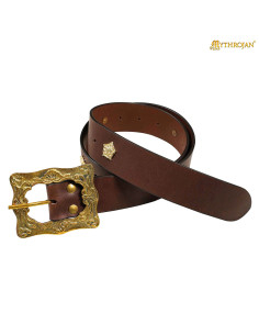 Ceinture médiévale renaissance en cuir marron avec boucle...
