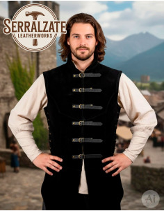 Gilet médiéval ajustable Arturo en daim noir