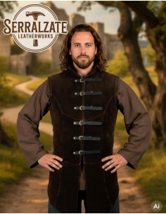 Gilet médiéval ajustable Arturo en daim marron foncé
