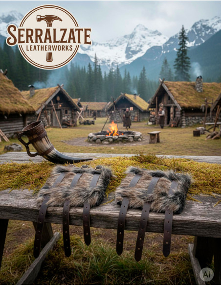 Bracelets vikings Hastein en fourrure...