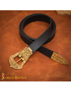 Ceinture viking en cuir noir avec boucle et pointe en...