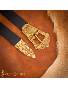 Ceinture viking en cuir noir avec boucle et pointe en... 2