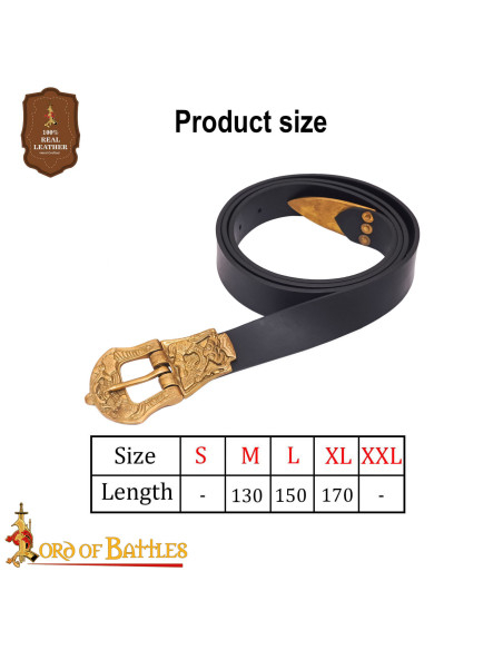 Ceinture viking en cuir noir avec...