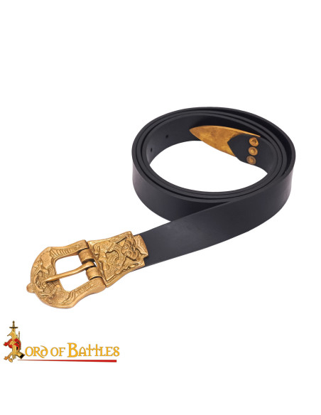 Ceinture viking en cuir noir avec...