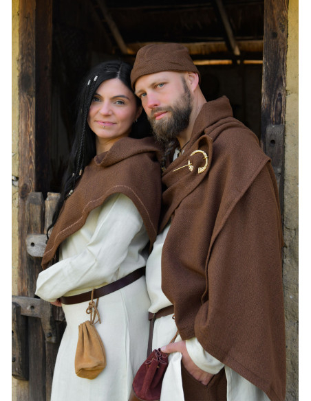 Manteau Viking en Laine Marron à...