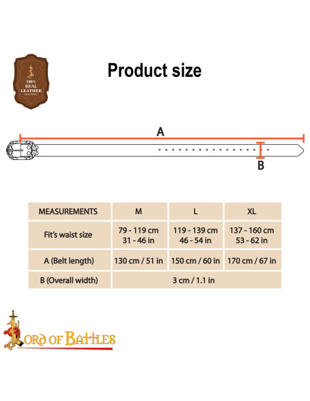 Ceinture médiévale en cuir marron...