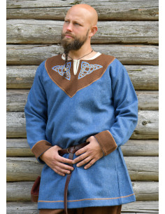 Tunique Viking Esben en Laine Bleue avec Broderie Celtique 2