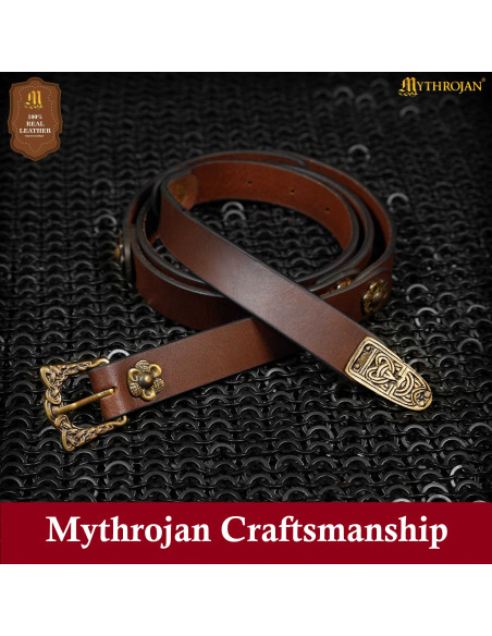 Ceinture viking en cuir marron,...