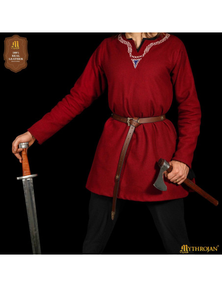 Ceinture viking en cuir marron,...