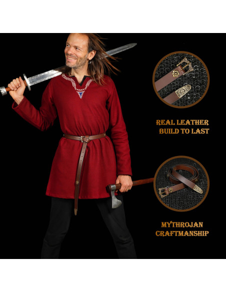 Ceinture viking en cuir marron,...