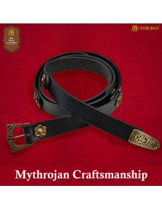 Ceinture viking en cuir noir, boucle avec embellissements...