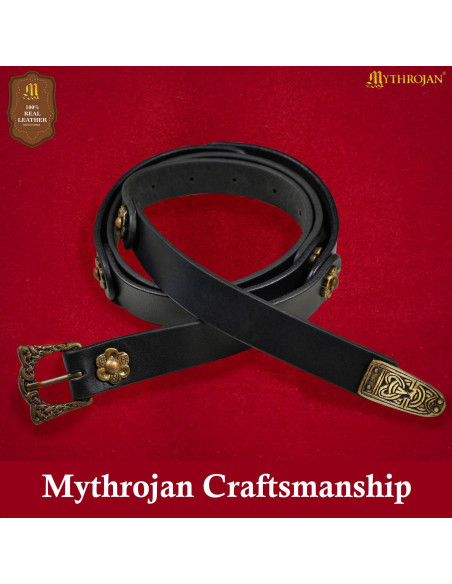 Ceinture viking en cuir noir, boucle...