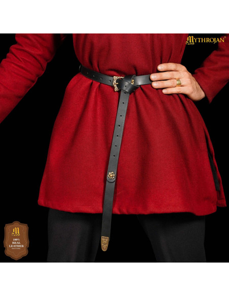 Ceinture viking en cuir noir, boucle...