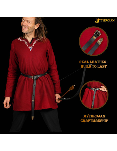 Ceinture viking en cuir noir, boucle...