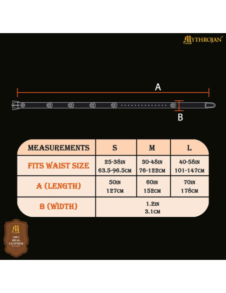 Ceinture viking en cuir noir, boucle...