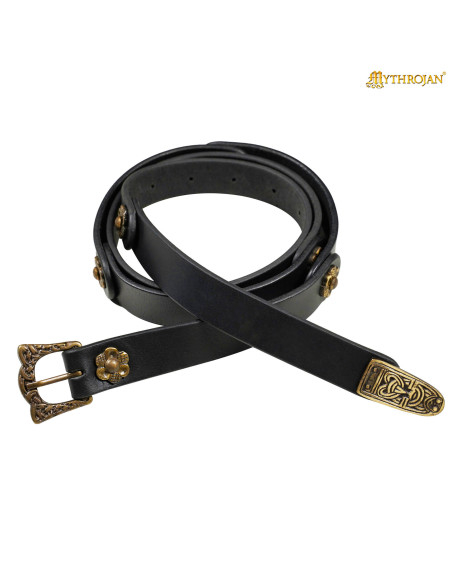 Ceinture viking en cuir noir, boucle...