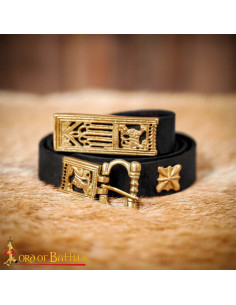 Ceinture médiévale en cuir noir avec décorations en...