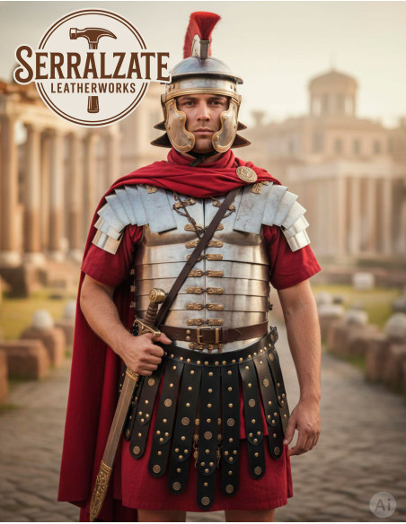 Ceinture romaine militaire en cuir noir