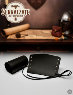 Bracelets médiévaux en cuir noir, faits à la main 2