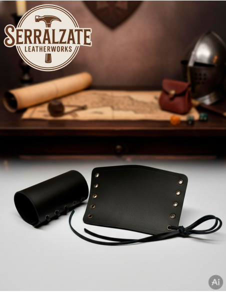 Bracelets médiévaux en cuir noir,...