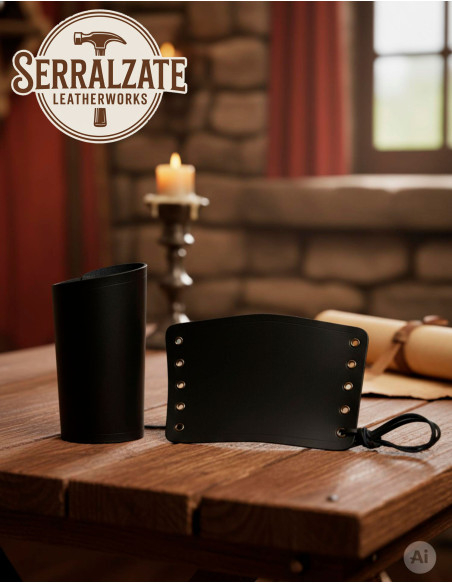 Bracelets médiévaux en cuir noir,...