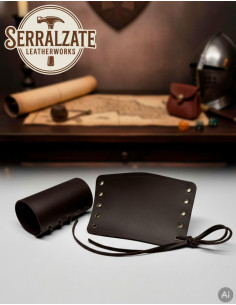 Bracelets médiévaux en cuir marron, faits à la main 2