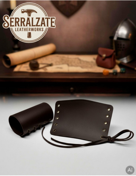 Bracelets médiévaux en cuir marron,...