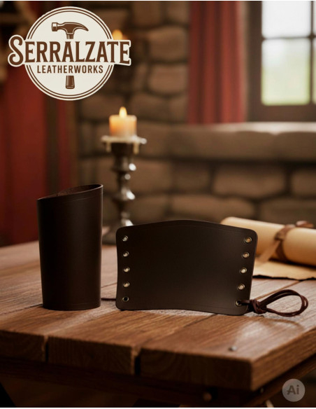 Bracelets médiévaux en cuir marron,...