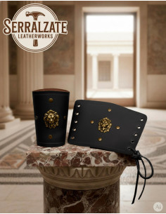 Bracelets légionnaires romains en cuir noir avec lion 2