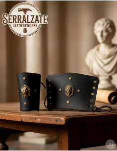 Bracelets légionnaires romains en cuir noir avec lion