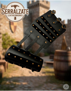 Bracelets LARP en cuir véritable noirs ajustables