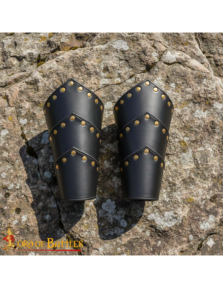 Bracelets médiévaux en cuir noir,...