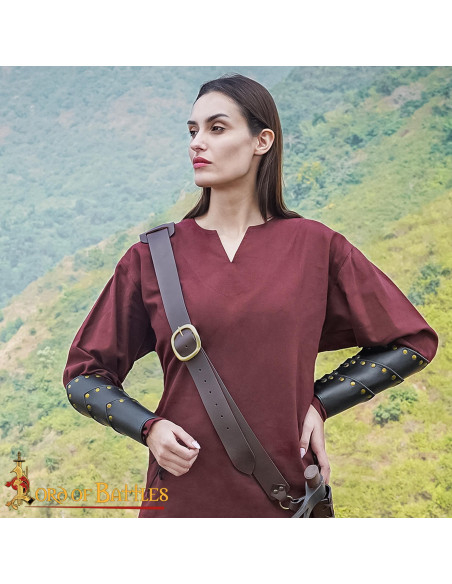 Bracelets médiévaux en cuir noir,...