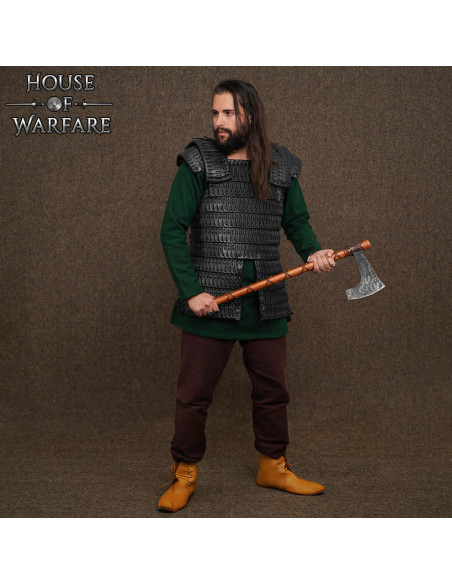 Armure viking lamellaire en cuir noir...
