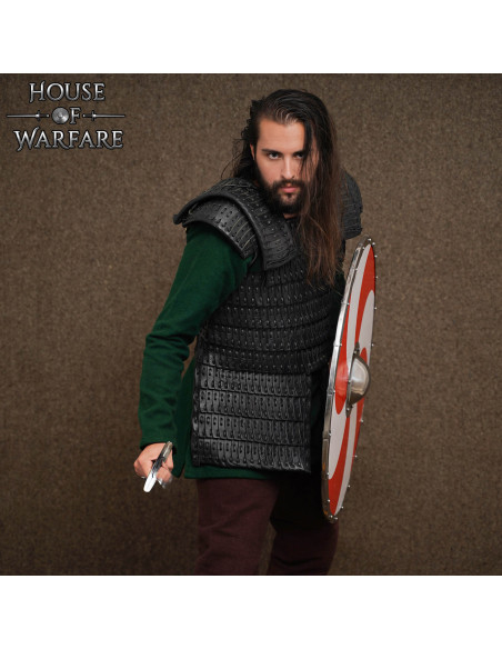 Armure viking lamellaire en cuir noir...