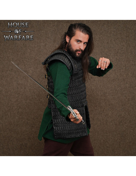 Armure viking lamellaire en cuir noir...