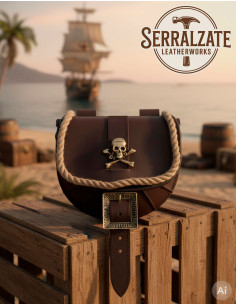 Sac de pirate avec crâne pour ceinture, marron