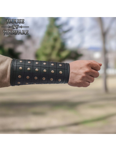 Bracelets médiévaux en cuir noir,...