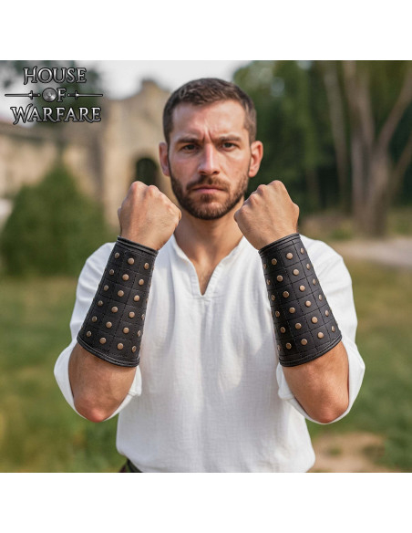 Bracelets médiévaux en cuir noir,...