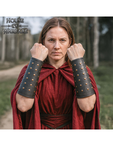 Bracelets médiévaux en cuir noir,...